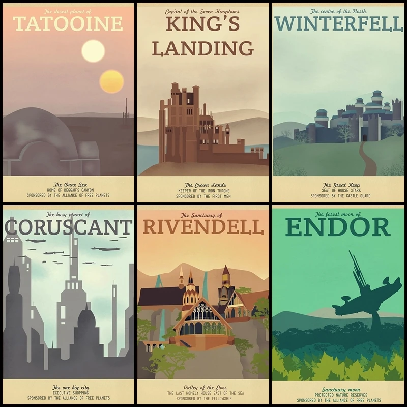 Buy three to send one Castle landscape architecture painting art poster retro kraft living room home decoration | Дом и сад