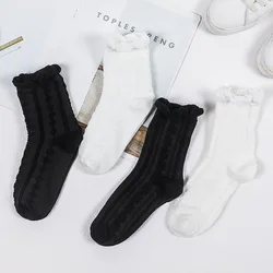 Lolita Women's Socks Spring and Summer Thin Frilled Lace Mouth Black and White Solid Color Fashion Casual Breathable Bubble