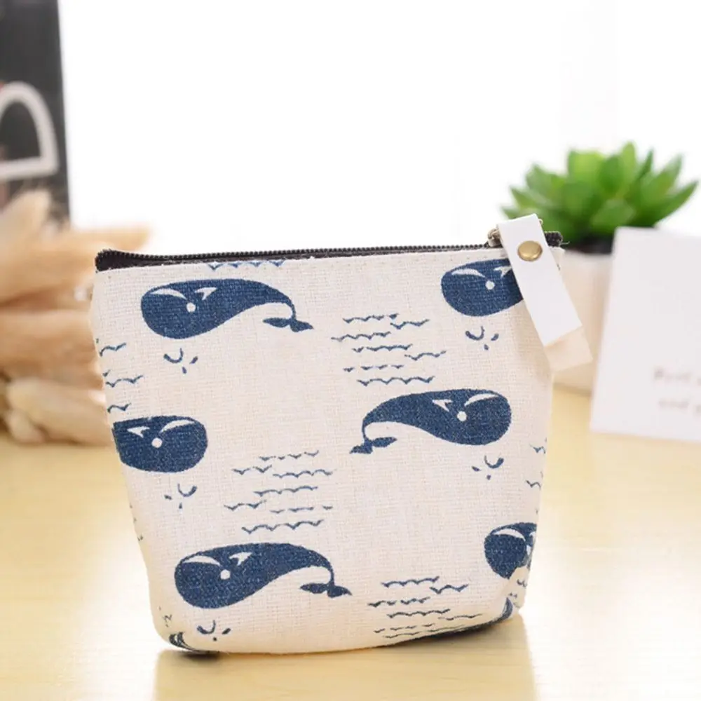 Новая женская сумка-кошелек на молнии, простая модная Холщовая Сумка для ключей с рисунком - Цвет: whale