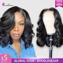 

Goodliness Body Wave Human Hair Wig Side Part Short Bob Brazilian Body Wave Lace Front Remy Wig With Baby Hair 150 Pre Plucked