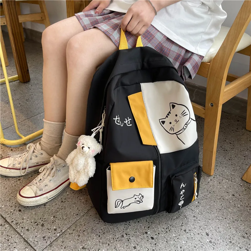 Japanese Women Backpack New Kawaii Patchwork Female Large Capacity Waterproof Nylon Shoulder School Bag Preppy Mochila Bolsa 3