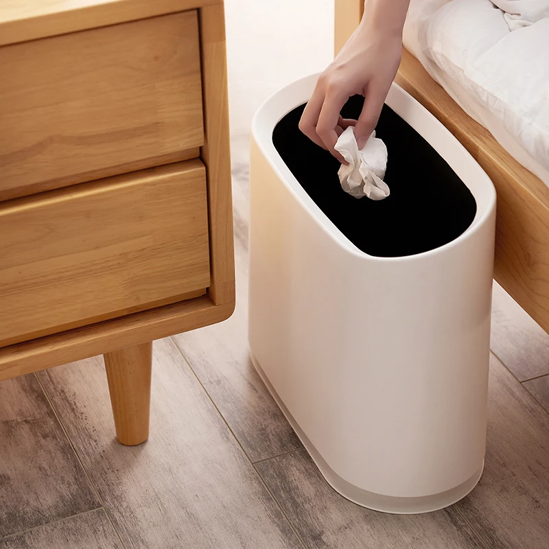 

Living Room Toilet Waste Bin Plastic Slotted Trash Can Household Oval Creative Trash Can Bathroom Utility Waste Bin
