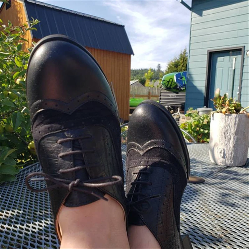 Women's Flats Oxfords Genuine Leather Sneakers Ladies Brogues Vintage Handmade Casual Shoes Woman Spring Summer