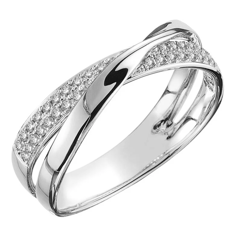 Huitan Newest Fresh Two Tone X Shape Cross Ring for Women Wedding Trendy Jewelry Dazzling CZ Stone Large Modern Rings