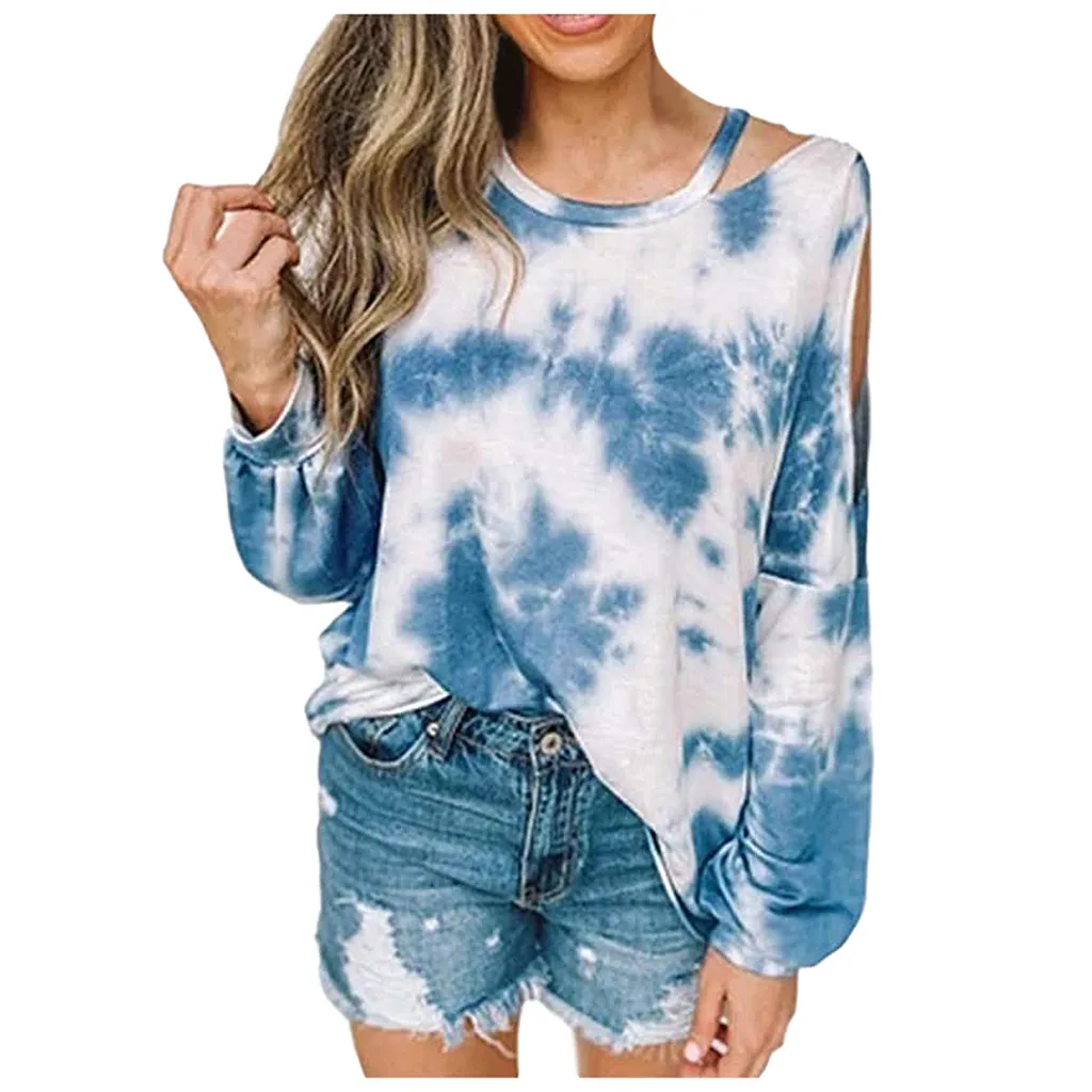 Womens Blouses Long Sleeve Fashion Tie-dyed Shirt Sweatshirt Pullover Tops Blouse Autumn And Winter Blusas Mujer De Moda 2020 | Женская