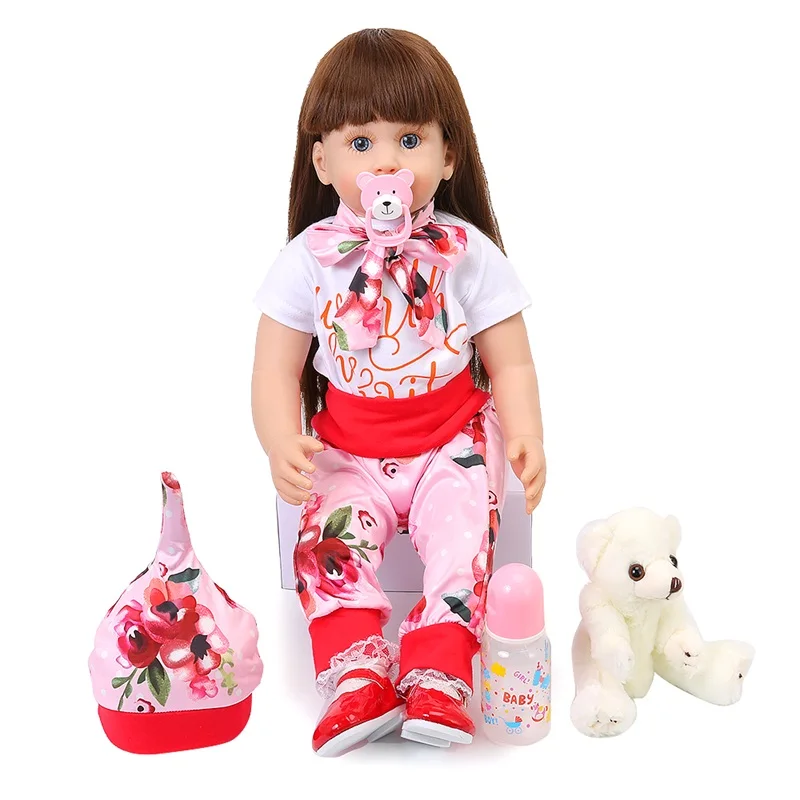 60 см Reborn Baby Doll Menina силиконовая кукла принцессы Реалистичная Reborn Boneca длинные волосы цветок ткань Реалистичная детская игрушка как подарок ребенку