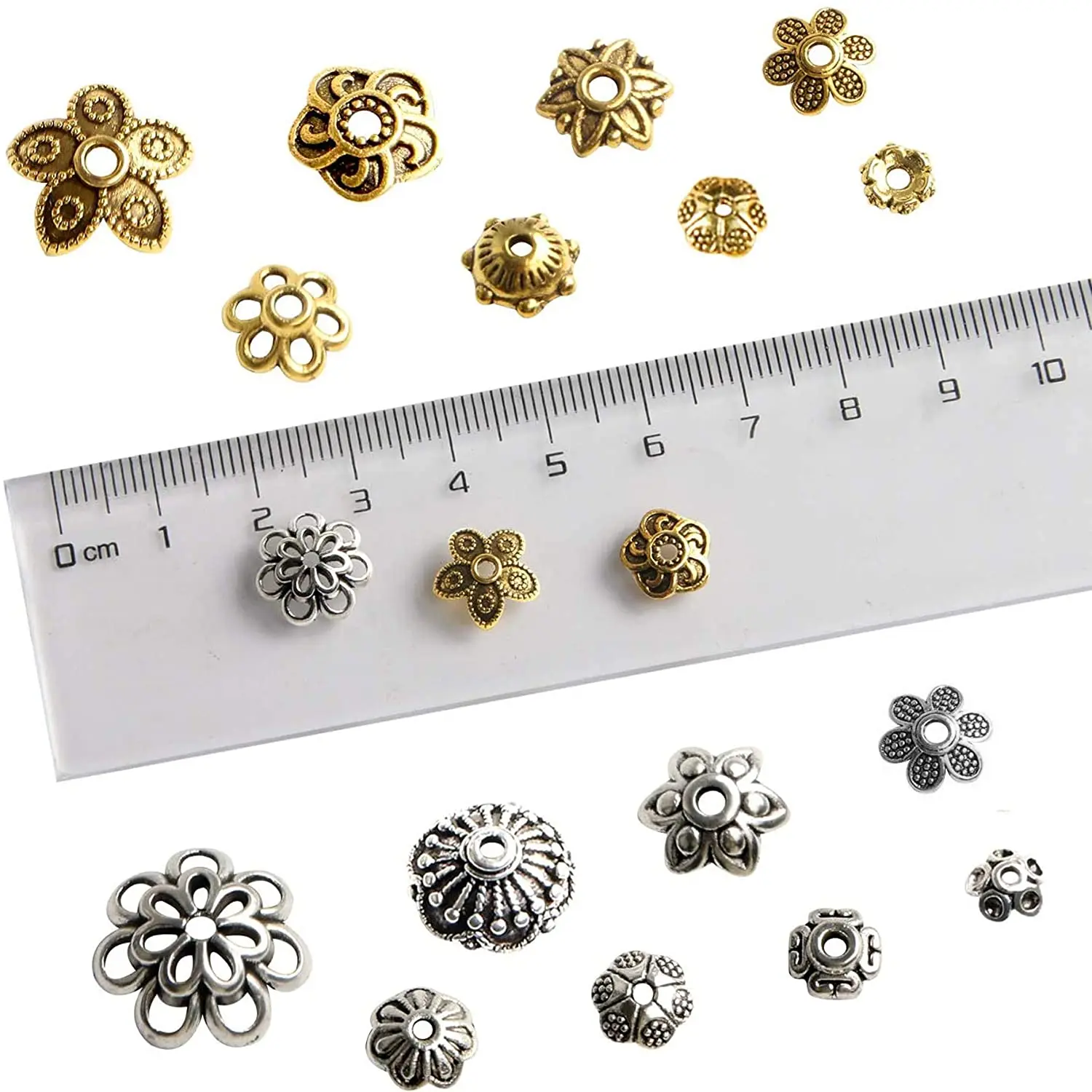 150 Pezzi Di Charm E Terminali In Argento Tibetano - Fiore, Forma Di Campana - 8-15 Mm - Per Gioielli Fai Da Te (Collane, Bracciali)