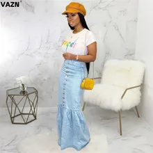 VAZN последний стиль размера плюс Неопрятные джинсовые юбки русалки, одноцветные, для снижения возраста, с высокой талией, дикие Джокер, женские макси юбки
