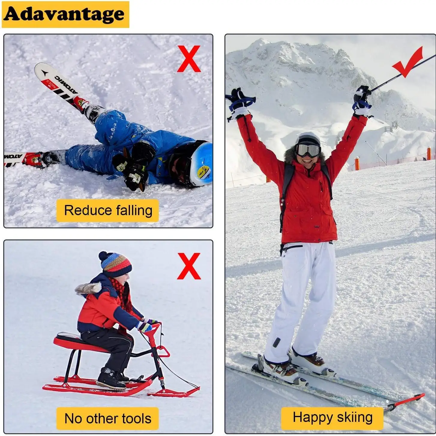 Connecteur Ski Connecteur Élastique Pour Pointes De Ski - Aide à L'Apprentissage Débutants | Entraîneur De Ski Rouge Accessoire Ski école