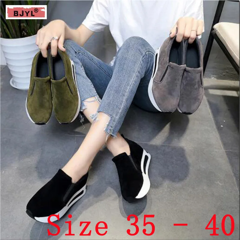 

BJYL 2019 new thick-soled round head female student uzi plateau shoes casual running breathable sneaker shallow single Loafers