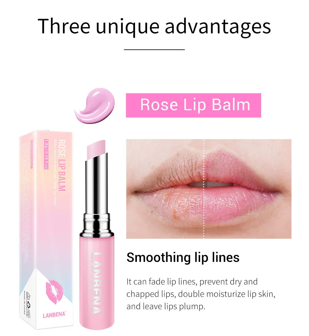 LANBENA Chameleon Lip Balm Hyaluronic Acid Rose Long-lasting Moisturizing Natural Nourishing Smoothing Lip Lines Makeup Lip Care