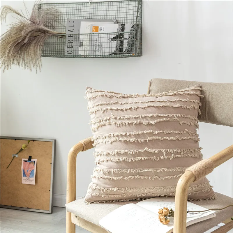 Light Beige 1 шт. чехол для подушки в цветочек с кисточками квадратный чехол для подушки Желтый цвет слоновой кости серый хлопок наволочка украшение дома диванная наволочка - Цвет: Light Beige