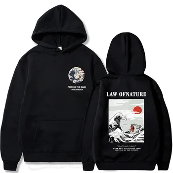 

Japanese Embroidery Funny Cat Wave Printed Fleece Hoodies 2019 Winter Japan Style Hip Hop Casual Sweatshirts Streetwear