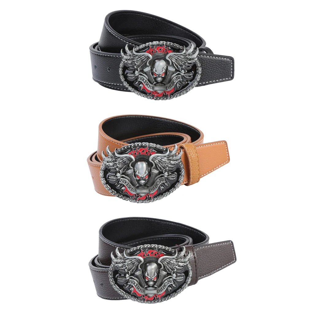 Retro Style Men Cowboy Leather Belt Hip Hop w/ Gothic Belt Buckle 120cm Pattern western style belts 