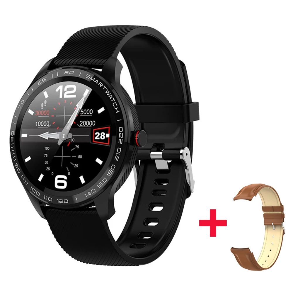 with silicone strap Смарт-часы ELFTEAR L9 для мужчин, 1,3 дюймов, Полный Круглый HD экран, умные часы IP68, водонепроницаемые PPG+ ECG для andriod Ios для huawei GT2 L7 - Цвет: with silicone strap