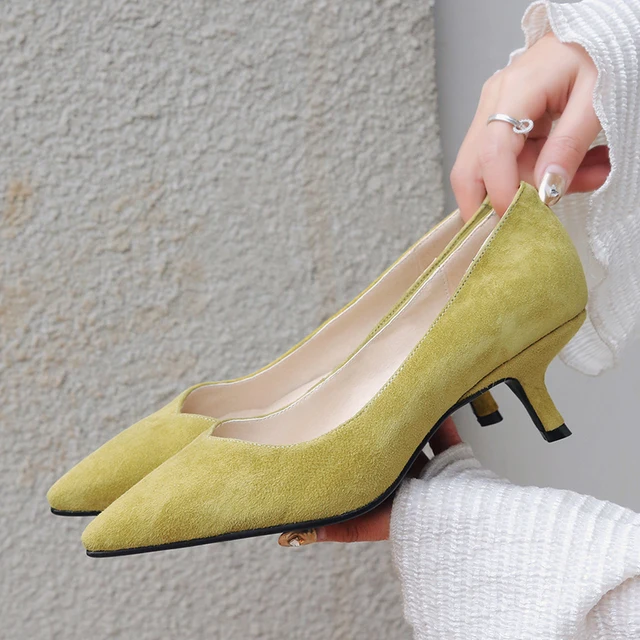 Egonery Leather Wedding Shoes High Quality Brand Mustard Yellow