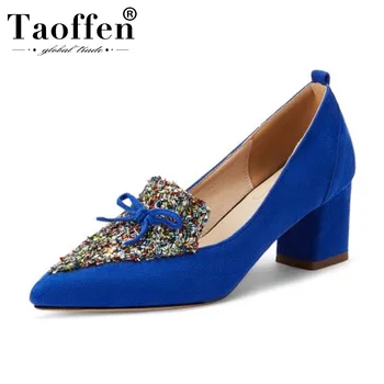 

Taoffen Plus Size 33-48 High Quality Pumps Woman Office Pointed Toe Shallow Bling Spring Party Shoes Women Pumps Footwear