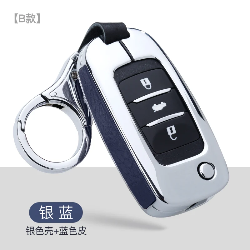 Кожаный чехол для ключей автомобиля из цинкового сплава для Changan Eado CS35 CS75 Oushang A600 A800 EADO Raeton CS15 V3 V7 аксессуары брелок - Название цвета: B-silver blue