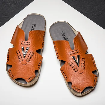 

Designer Casual Genuine Leather 2020 Men Sandals Shoes Slippers Summer Flip Flops Beach Men Shoes Sandalias Zapatos hombre
