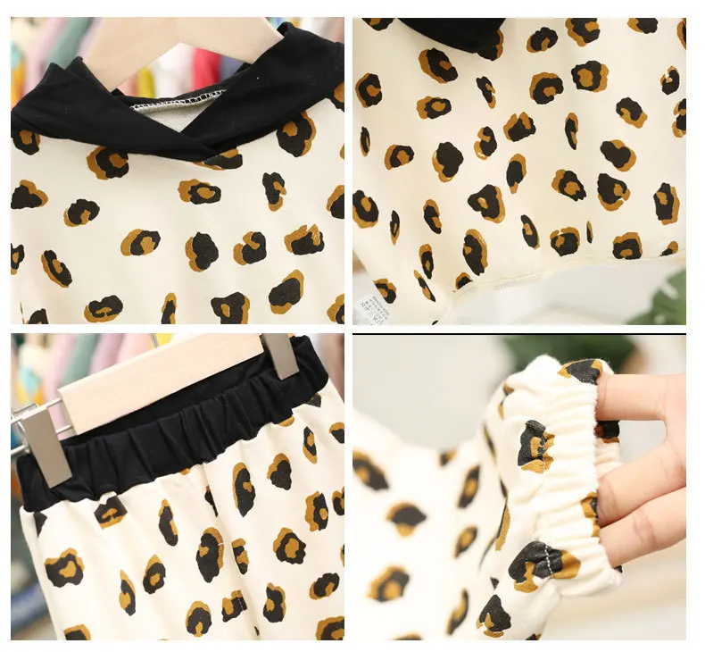 1 2 3 4 5 Y Baby Girls 2pcs Spring Autumn Fashion Leopard Print Hooded Sweatshirt Pants Kids Tracksuit Toddler Baby Sport Suit