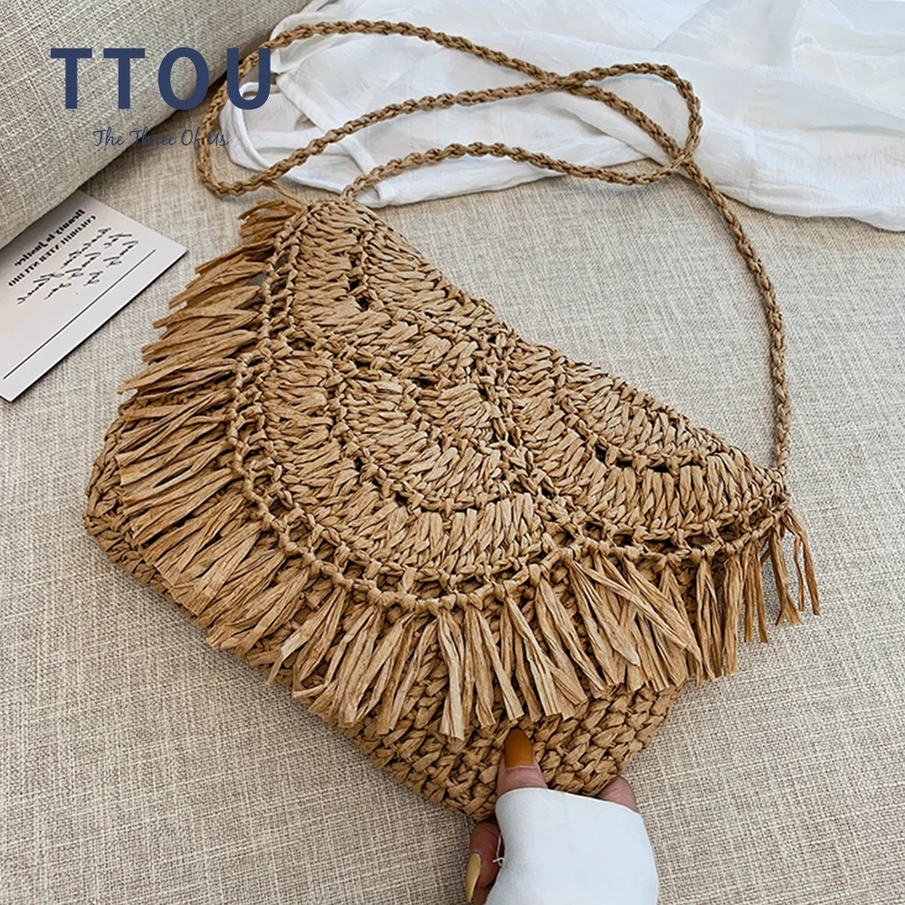 Bolso de hombro de paja para mujer, bandolera de rafia tejida a mano, bolso de bohemio para compras en la playa, bolso de mano femenino 2022|Bolsos de hombro| AliExpress