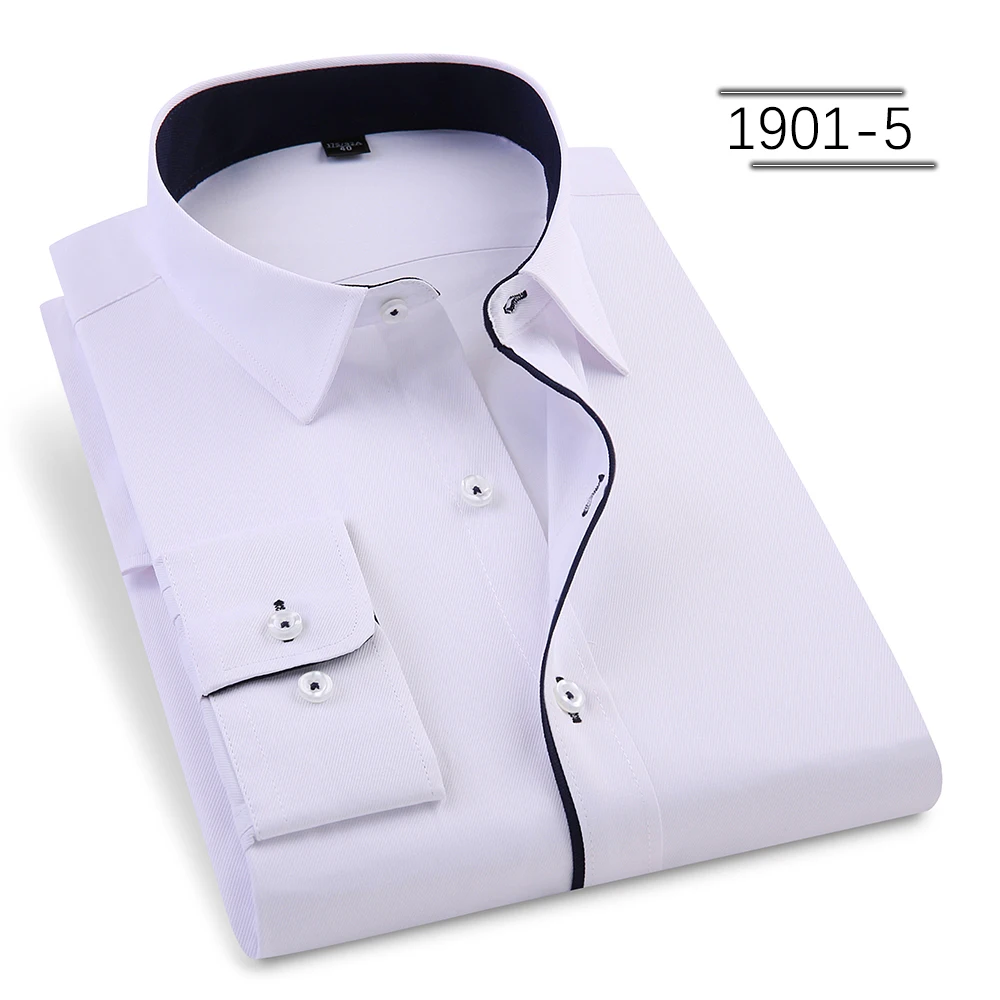 Умная повседневная мужская рубашка с длинными рукавами, приталенный дизайн, мужские деловые рубашки высокого качества - Цвет: 1901-5