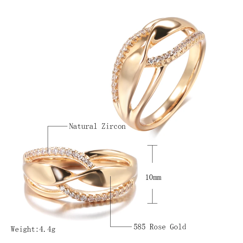 Fashion Twist Double Zircon Women Rings 585 Gold Color Trendy Party Accessories Modern Wedding Jewelry Hypoallergenic wedding rings gold plated rings gold rings golden ring