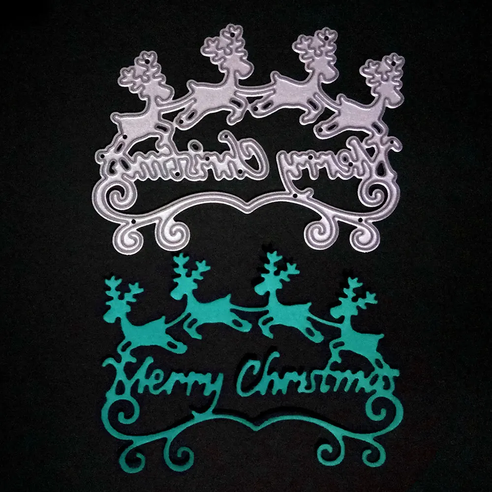 

Silver Christmas Cutting Dies Card Scrapbooking Decor Crafts Four Sika Deer Stencil 8.5*6.5cm Carbon Steel New Metal Moulds DIY