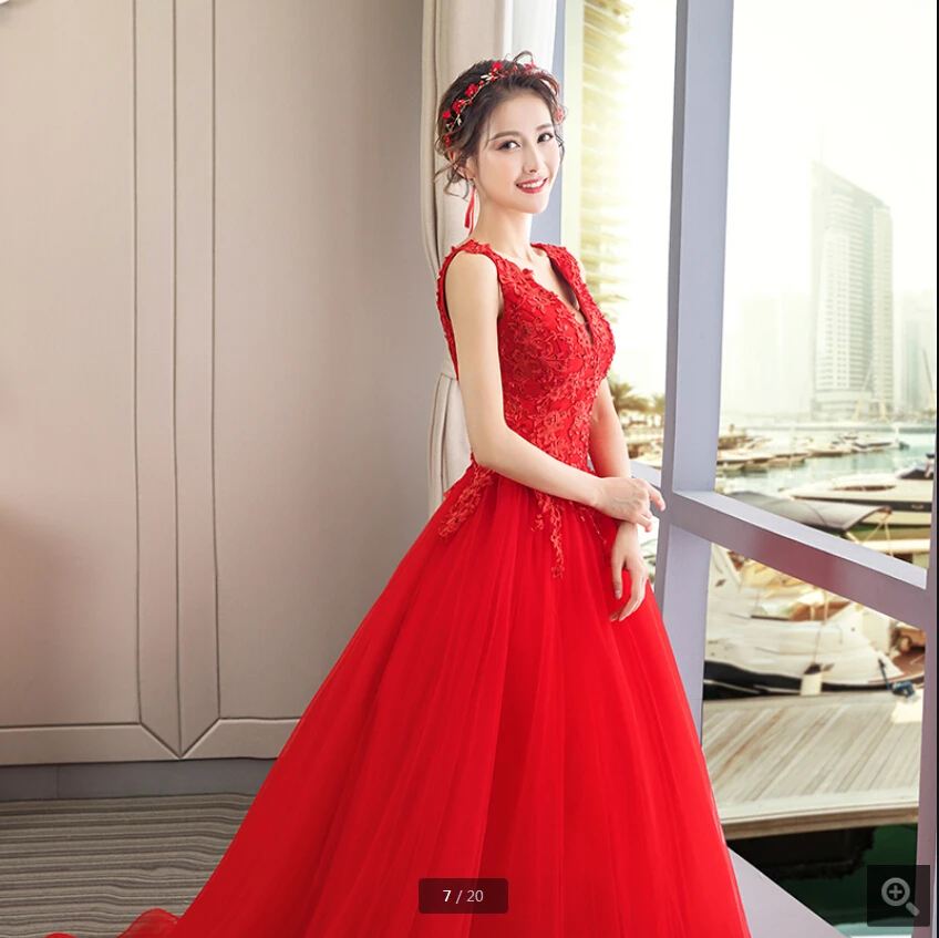 

Robe de Mariage 2019 red lace appliques a line wedding dresses sleeveless beaded sequins corset court train bride gowns hot sale