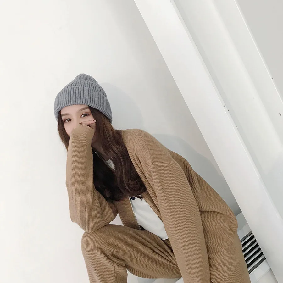 Осенне-зимние толстые мягкие однотонные мужские вязаные шапки Joker Wool hat tide для мужчин/wo теплые глянцевые доски для завивки улиц для отдыха