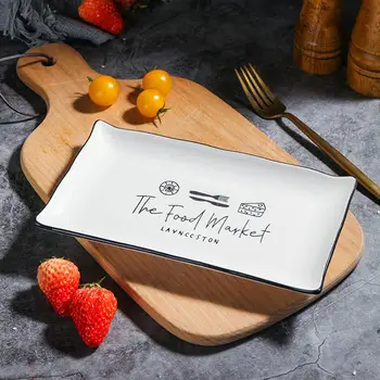 

TWISTER.CK 2pcs 8.7inch Stylish Kitchenware Ceramic Plate Rectangular Dessert Dish Salad Fruit Tray