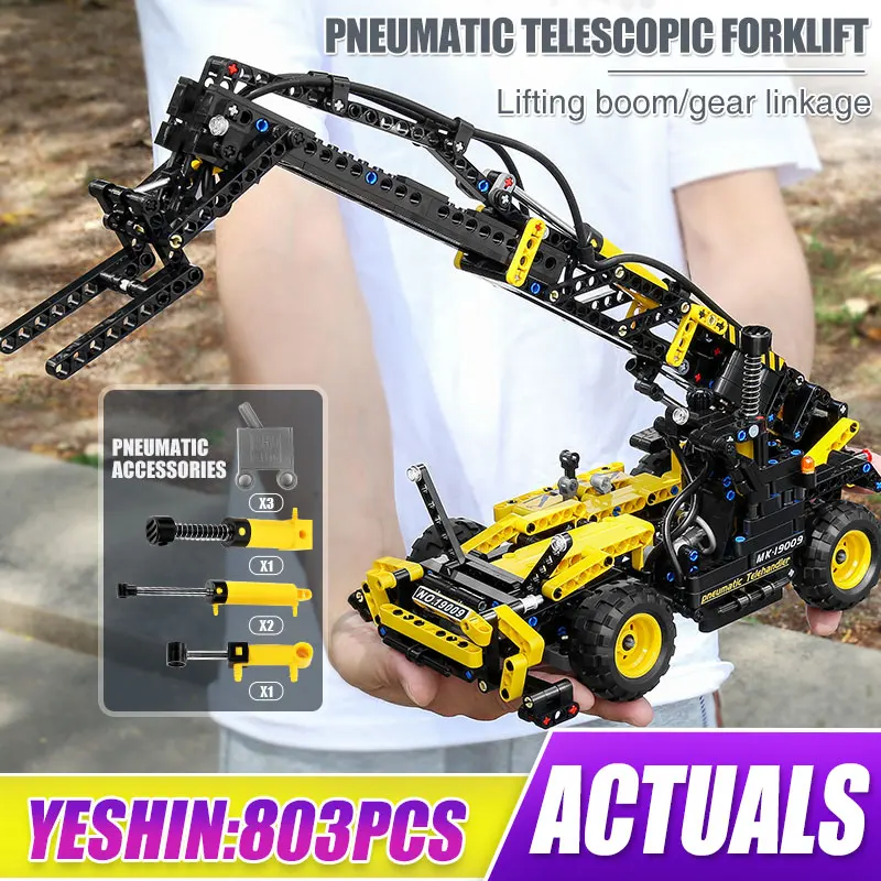 Mold King Tecnico Moc Carrello Elevatore Telescopico Pneumatico Building Block City Engineering Telehandler Mattoni Giocattolo Ragazzi Compleanno