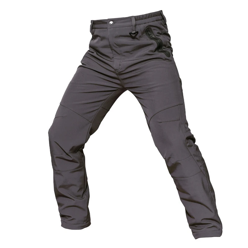 Зимние мягкие оболочки тактические военные штаны камуфляж мужские водонепроницаемые теплые штаны для пейнтбола армейские флисовые штаны рыболовные - Цвет: gray
