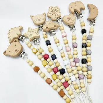 

Wooden Baby Pacifier Clip Anti-Lost Infant Pacifier Holder Animal Pattern Nipple Holder Baby Product