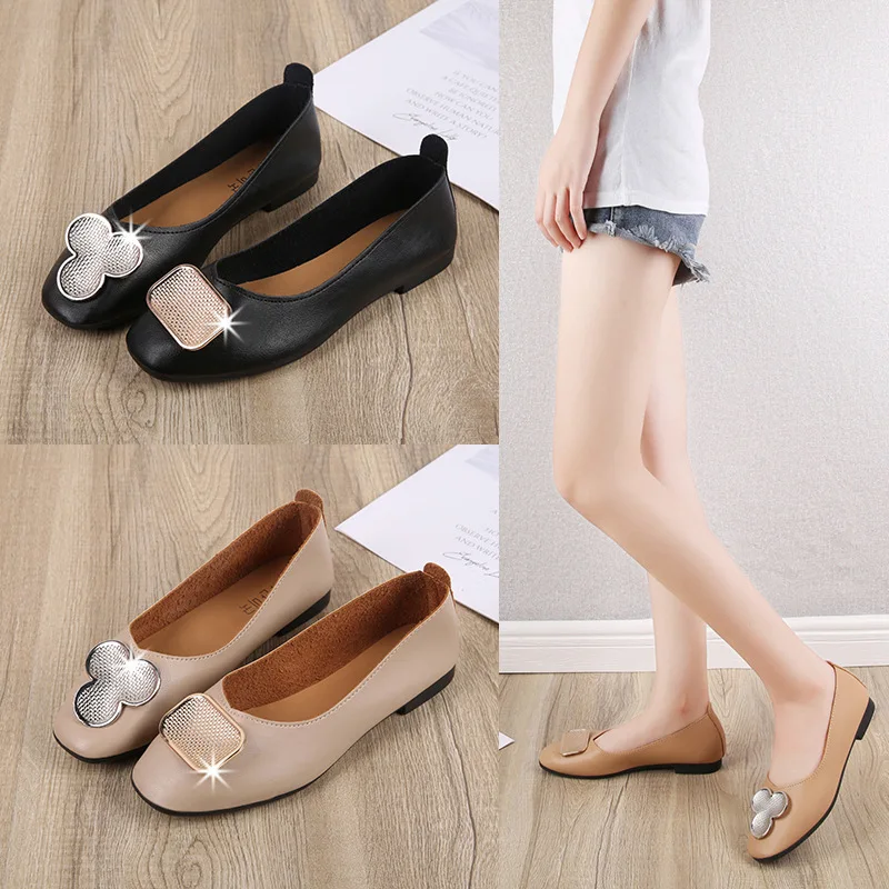

Shoes Women's 2019 Summer New Style Korean-style Versatile Low Heel Moccosins round-Toe Metal Anti-slip WOMEN'S Shoes