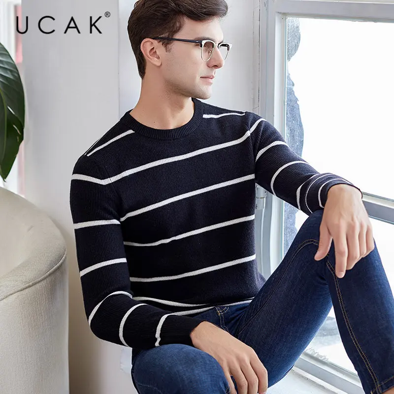 UCAK Brand Merino Wool Sweater Men Streetwear Young Fashion Striped O-Neck Pull Homme Autumn Winter Cashmere Pullover Men U3045 UCAK Brand Merino Wool Sweater Men Streetwear Young Fashion Striped O-Neck Pull Homme Autumn Winter Cashmere Pullover Men U3045