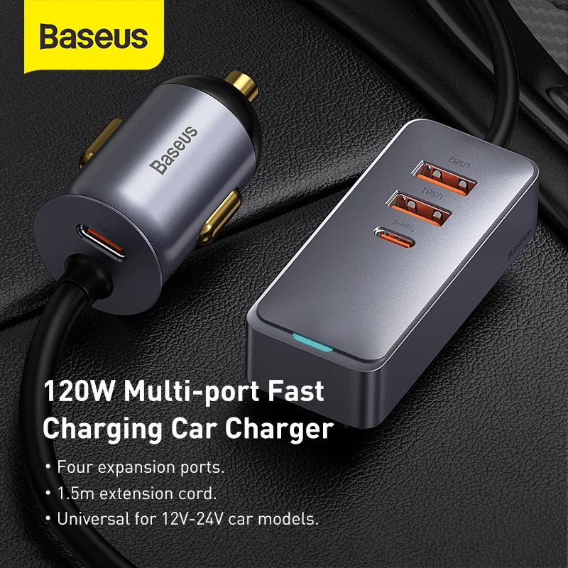 Baseus 120W PD Car Charger Quick Charger QC 3.0 PD 3.0 For iPhone 12 Samsung Type-C USB Charger Portable USB Phone Charger