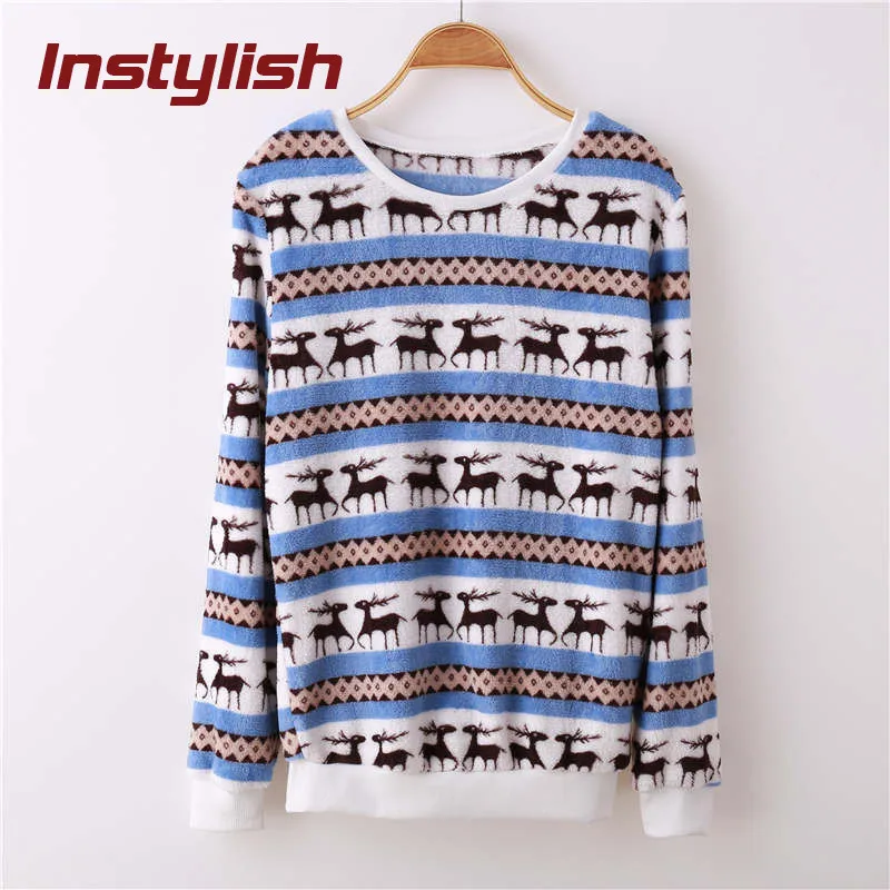

Instylish Women Christmas Knitted Sweatshirts Casual Long Sleeve O Neck Flannel Warm Thick Hoodies Harajuku Cute Tops 2019 New