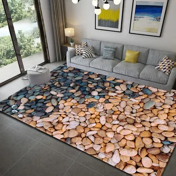 

3D Stone Printed Carpet Soft Flannel Anti-slip Large Carpets for Home Living Room Thicken Mat Washable Big Floor Mats Area Rugs