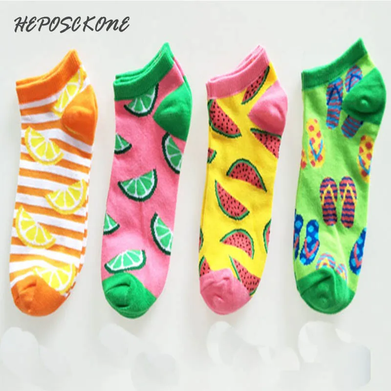 

New Product Harajuku Fruits Patterned Casual Women Socks Kawaii Lemon&Watermelon Hipster Printing Women Socks Chaussette Femme