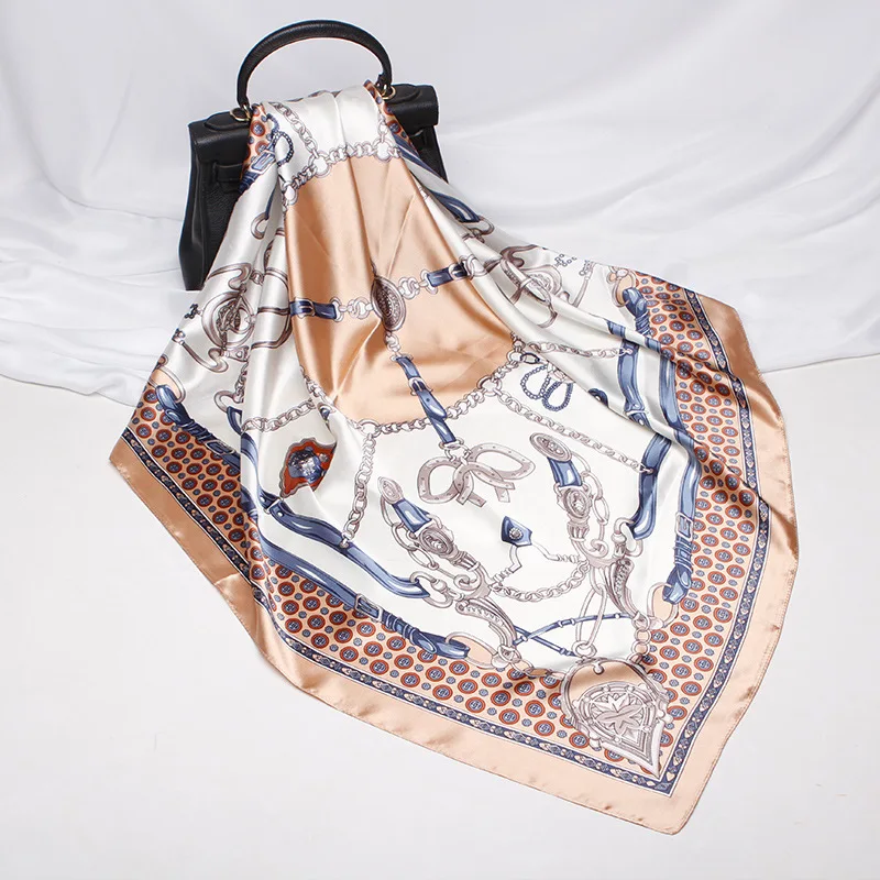 FXAASS бандана женский хиджаб квадратный шарф мода Леди Ретро Роскошный шелковый шарф шали пояс подковы 90*90 см большой головной платок