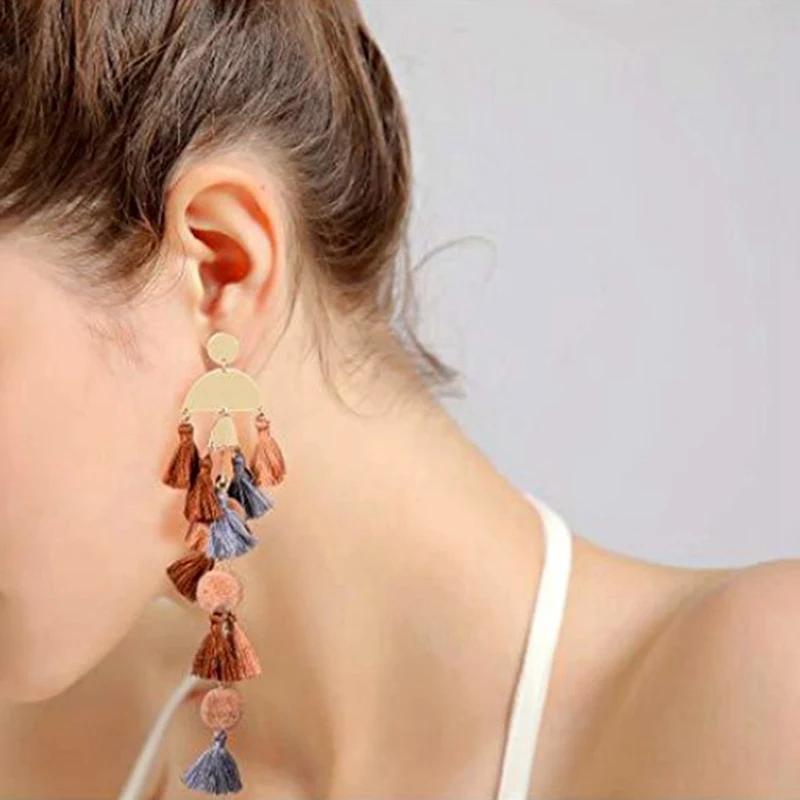 Charm Luxury Pendant Tassel Statement Earrings Boho Shiny Drop Dangle Earrings For Women