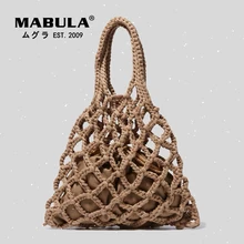 

MABULA Small Cotton Top Handle Bucket Bag Hollow Out Design Vintage Summer Stylish Beach Handbags with Clutch Pouch