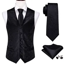 4PC Mens Silk Vest Party Wedding Black Paisley Solid Floral Waistcoat Vest Pocket Square Tie Slim Suit Set Barry.Wang BM-2014 4PC Mens Silk Vest Party Wedding Black Paisley Solid Floral Waistcoat Vest Pocket Square Tie Slim Suit Set Barry.Wang BM-2014