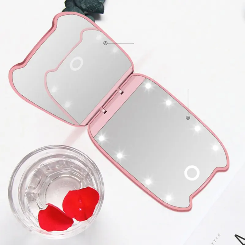 Мини Led зеркало для макияжа 2x HD Лупа косметическое зеркало с светильник портативное складное зеркало для макияжа