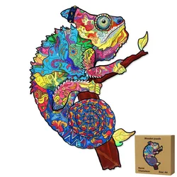 Novo colorido quebra cabeça de madeira em forma animal camaleão brinquedo parede pendurado arte irregular padrão presente para crianças a4a5 100 + pçs