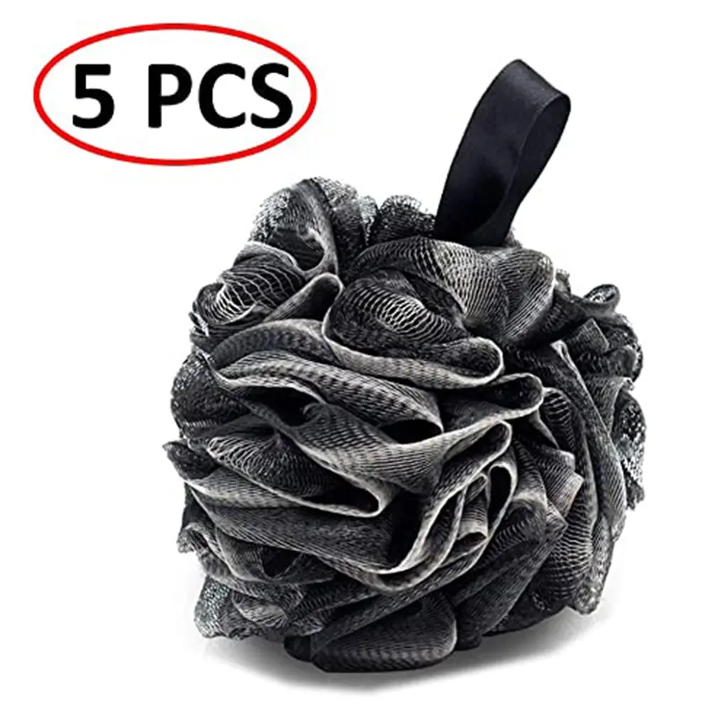

5Pcs Men'S Black Bath Flower Bamboo Charcoal Bath Ball Deep Cleansing Soft And Fluffy Fine Mesh Bath Ball