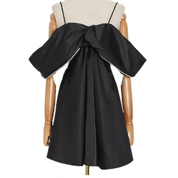 

47SXC04 European Catwalk Models 2020 Summer New Fashion Dark Ladies Sexy Sexy Waistless Shoulder Nail Drill Dress Women
