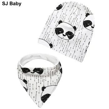

Baby Cotton Bibs Bandana With Hats Caps Infant Boys Girls Beanie Hats Print Toddler Hat Beanie Cap Bib 2 Pieces Baby Accessories
