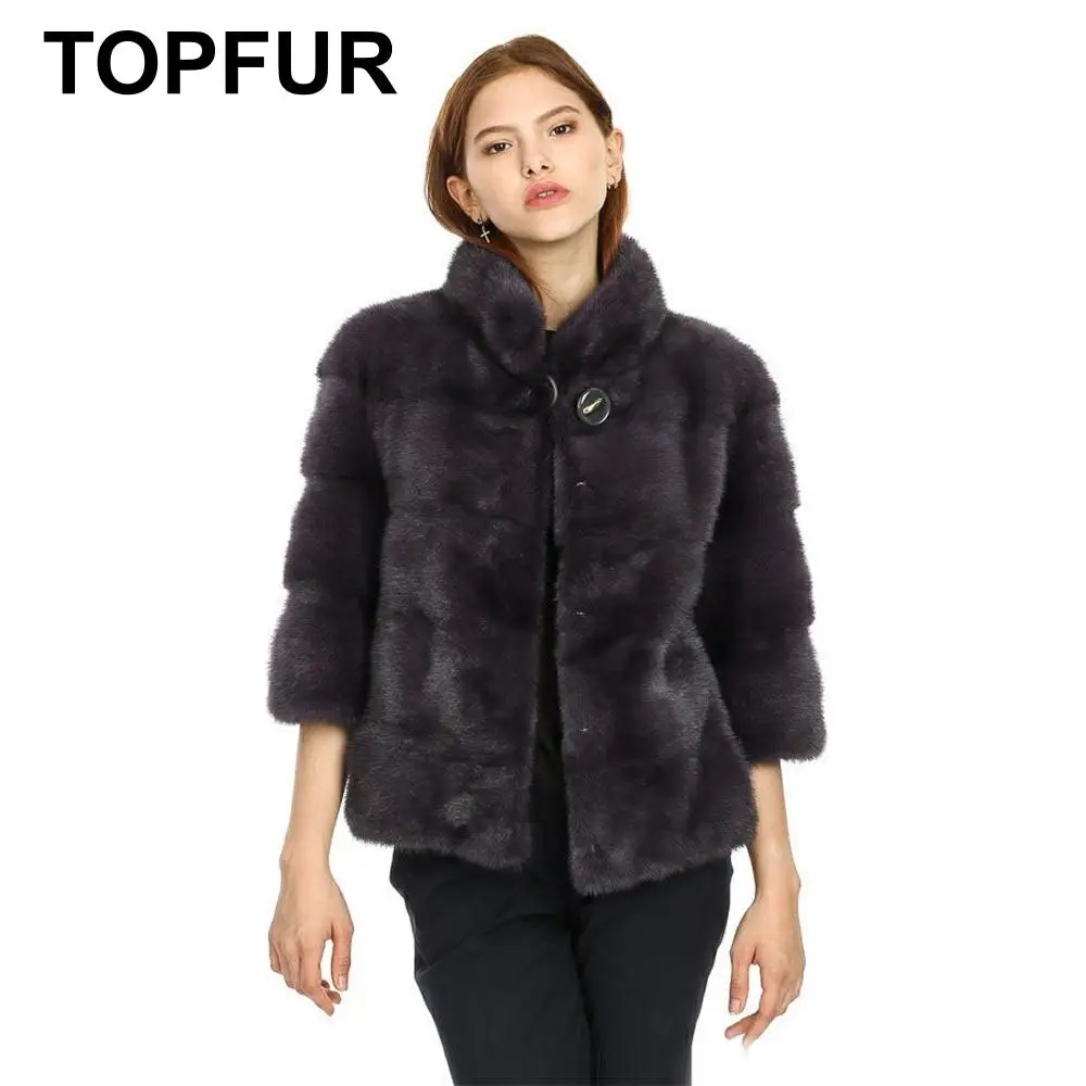 TOPFUR, зимняя короткая шуба из натурального меха, женская шуба из натурального меха норки, пальто с воротником-стойкой и половинными рукавами, женская шуба из натурального меха на заказ